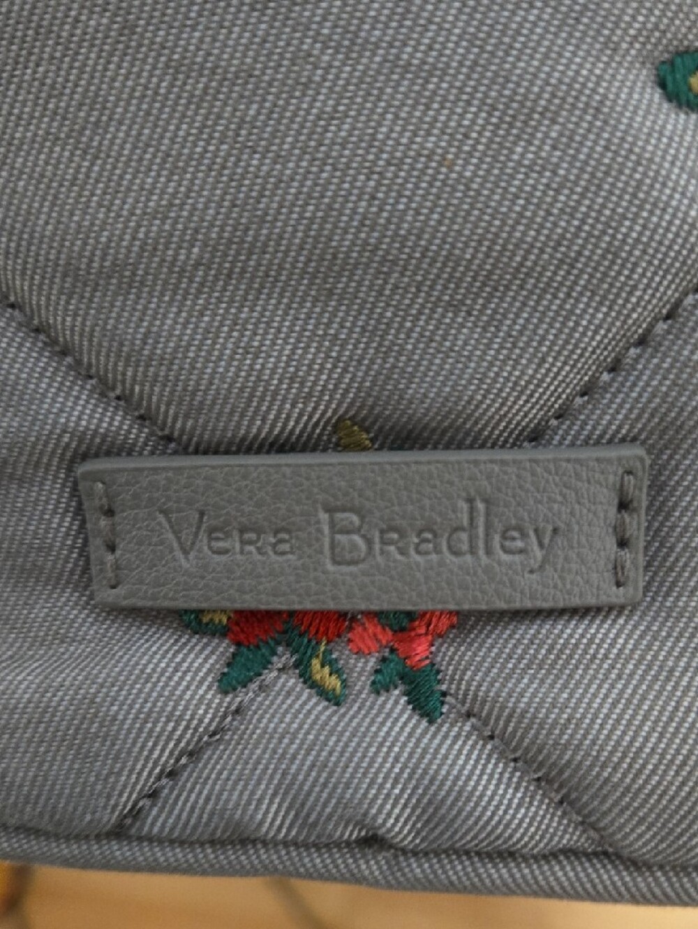 Vera Bradley Quilted Gray Crossbody with Red Floral Embroidery - Picture 2 of 9